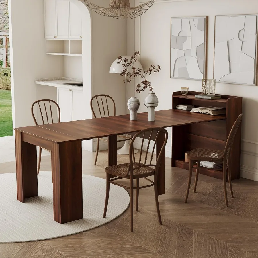 طاولة طعام مستطيلة قابلة للتمديد 98.43 طاولة اجتماعات طويلة جدًا لـ 6 8 10 12 شخصًا من خشب الجوز الريفي قابلة للتوسيع