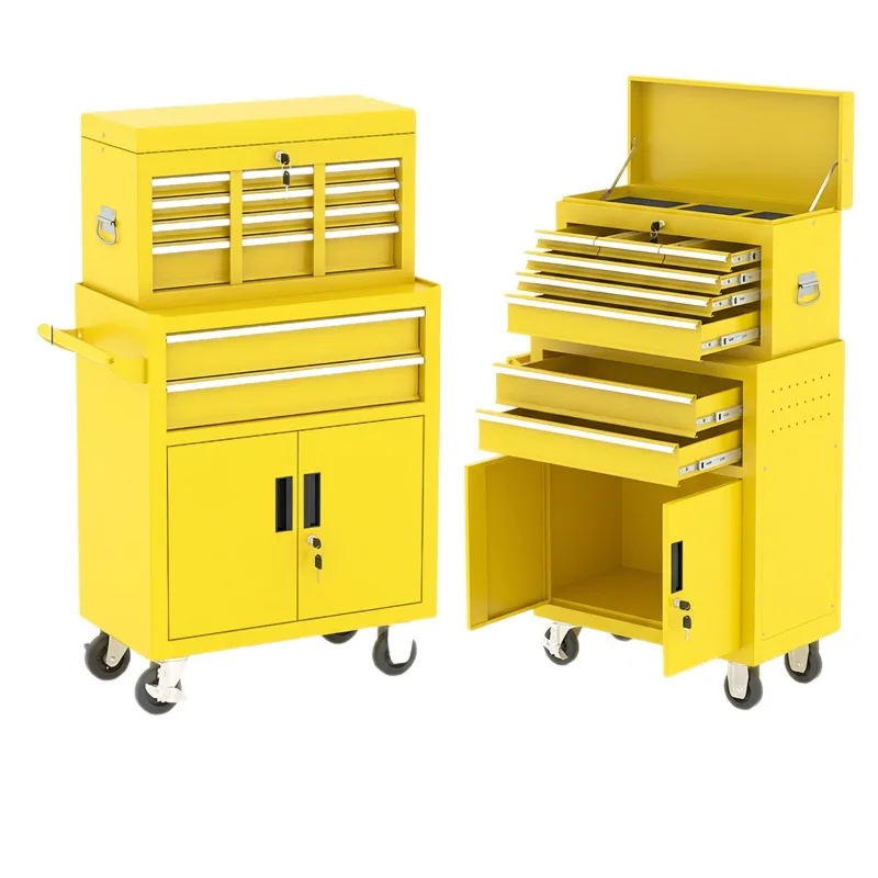 Workshop Mobile Tool Trolley, Heavy Duty 8-Drawer Tool Cabinet with Upper Lower Cabinet, Hardware Storage Cart for Repair