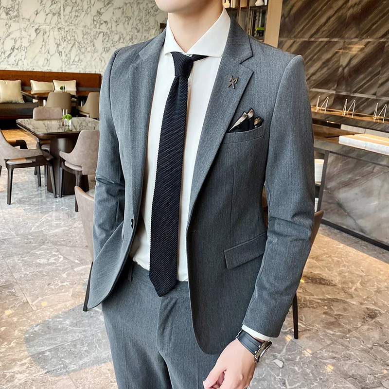 

8404 Men's slim fit business casual suit two piece wedding suit