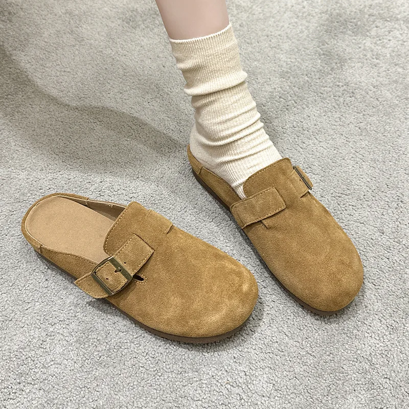 Suede Flats Women's 2024 New Boken Shoes Cow Suede French Vintage Soft-soled Big-toe Shoes Casual Women's Shoes Luxury Shoes