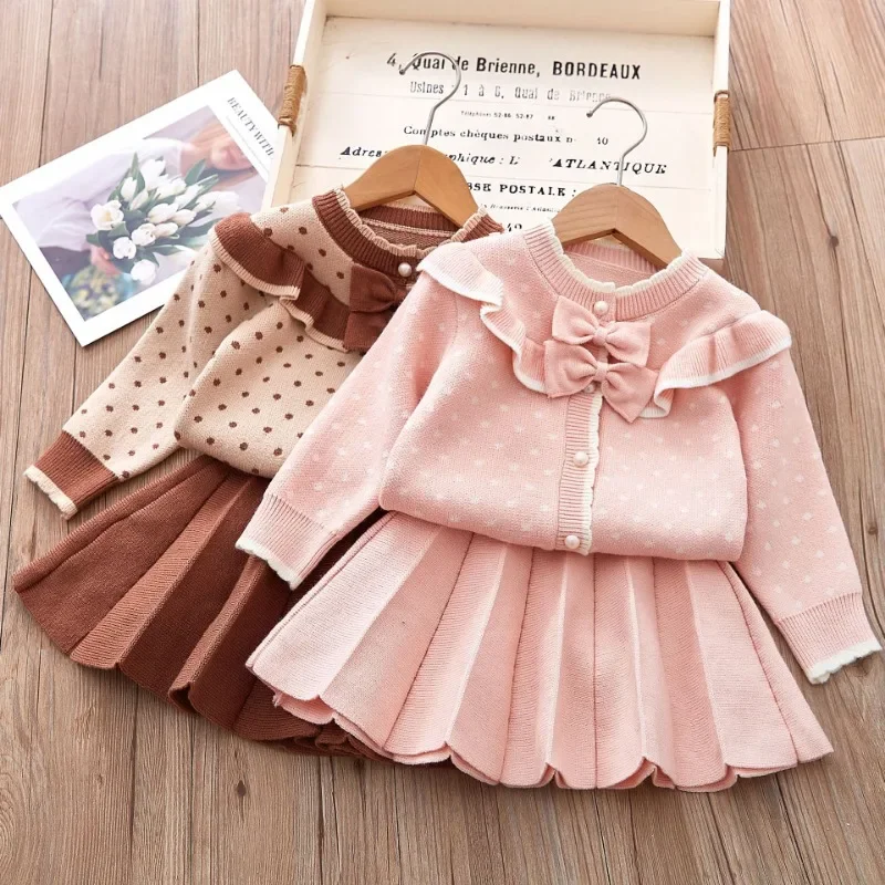 Baby Girls Clothes Set Winter Sweet Princess Outfits Autumn New Kids Girls Long Sleeve Knitted Lovely Printed Sweater+Skirt 2pcs