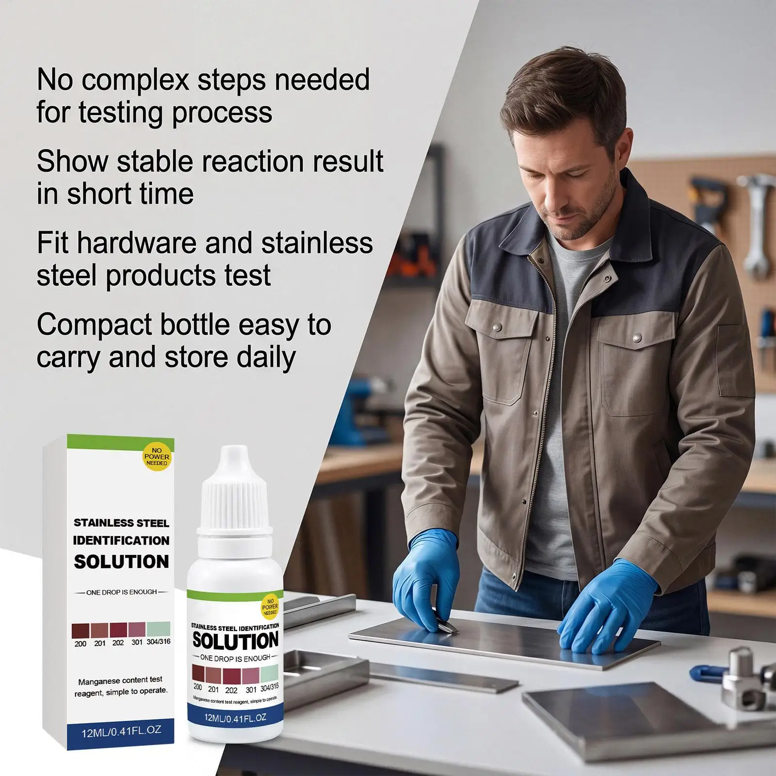 Stainless Steel Test Liquid 12ml Fast Metal Detection Reagent Accurate Tester Solution for Tableware Material Quality Testing