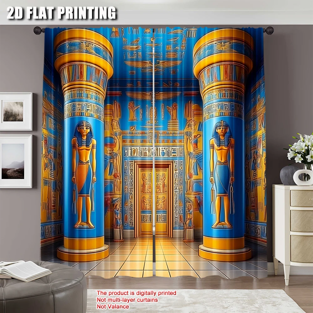 2Pcs Egyptian Curtains Mysterious Ancient Egyptian On Egypt Temple Wall Suitable For Living Room Bedroom Kitchen And Bathroom