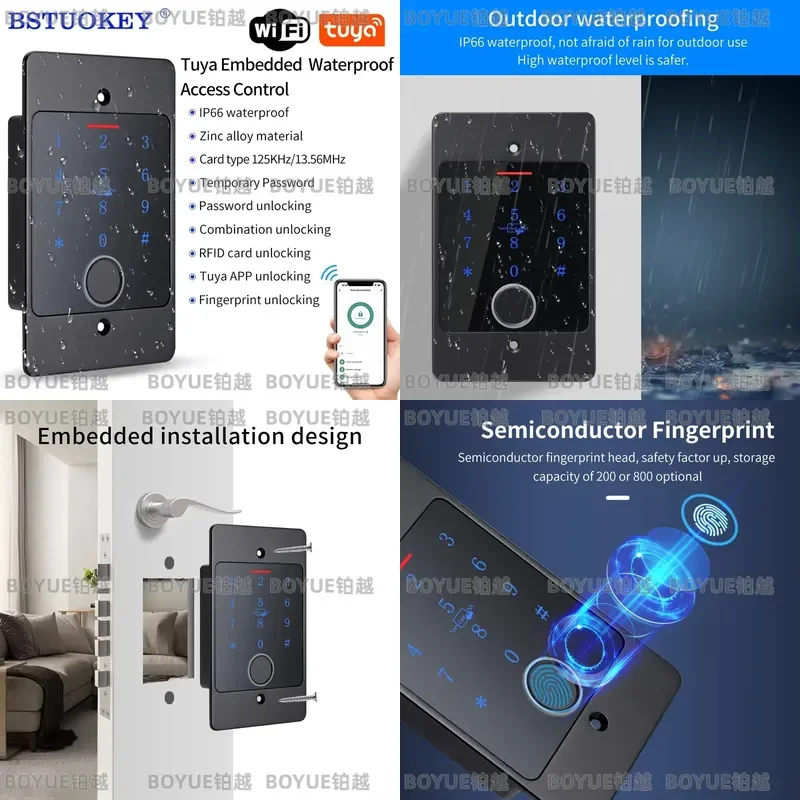 Tuya WiFi Smart Door Lock Fingerprint Keypad RFID EM IC Access Control Metal Standalone Wiegand Controller Embedded Design