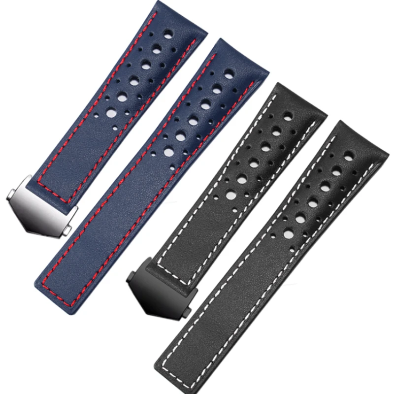 Grande buraco estilo respirável atualização pulseira de relógio para tag heuer carrera heritage monaco série macio genuíno couro pulseira 22mm