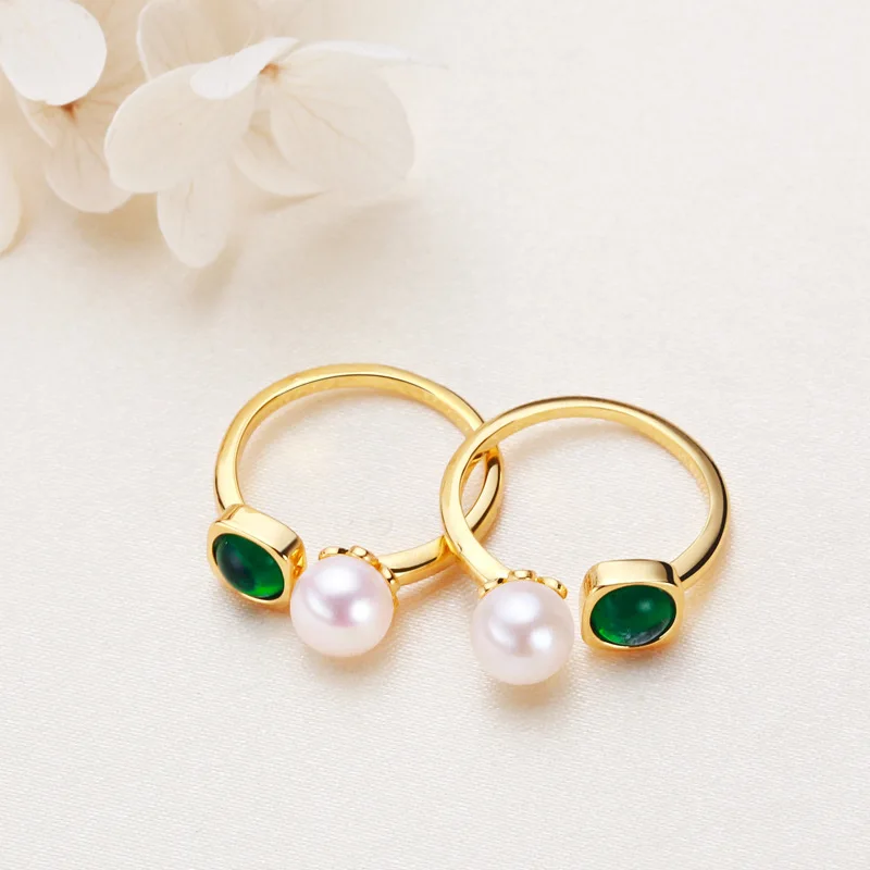 

Pearl jewelry wholesale 6mm white round beads Zhuji copper plated ring live broadcast selection freshwater pearl ring women