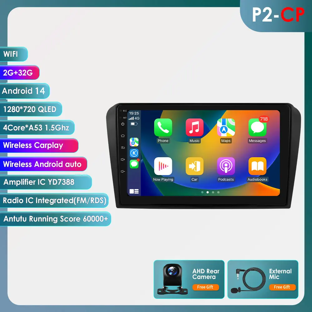 8Core Android 14 Carplay voor Mazda 3 2004 2005 2006 2007 2008 2009 Autoradio met BOSE Multimedia Speler 2 Din Stereo GPS Navi