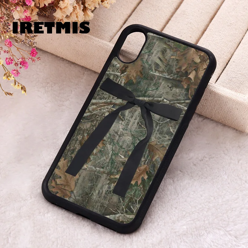 Iretmis Phone Cover Case for iPhone 6 6S 7 8 PLUS X XS XR 11 12 13 MINI 14 15 PRO MAX Silicone Rubber Black ribbon camo