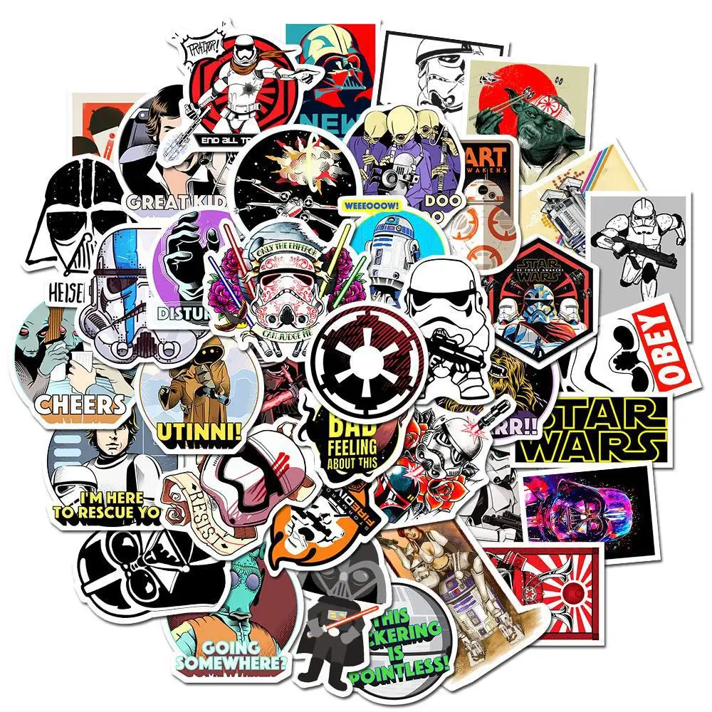 50Pcs Anime Movie Star Wars DIY Stickers Laptop Motorcycle Phone Car Cool Cartoon Vinyl Decals DIY Waterproof Sticker Kid Toy