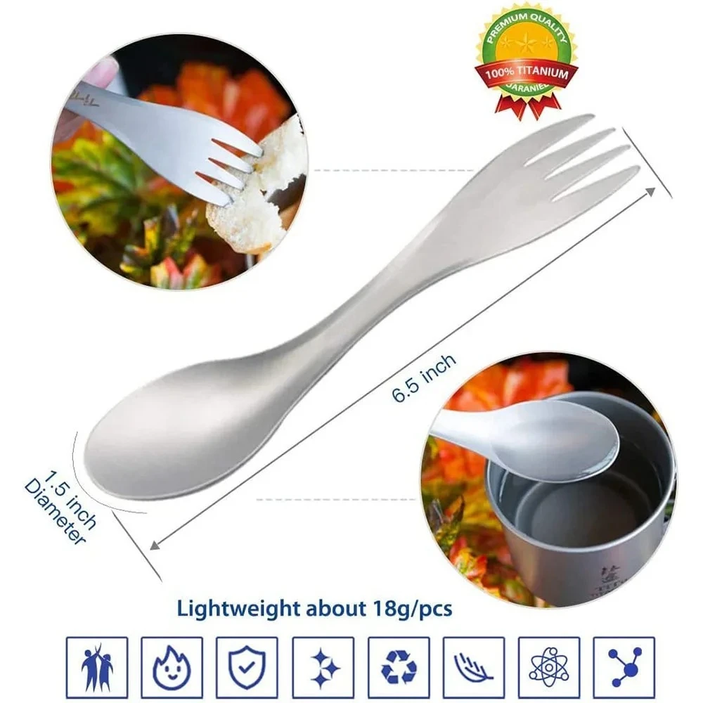 

2 In 1Titanium Spoon And Fork Lightweight Eco-Friendly Portable Cookware Outdoor Camping Backpacking Hiking Travel Survival Tool