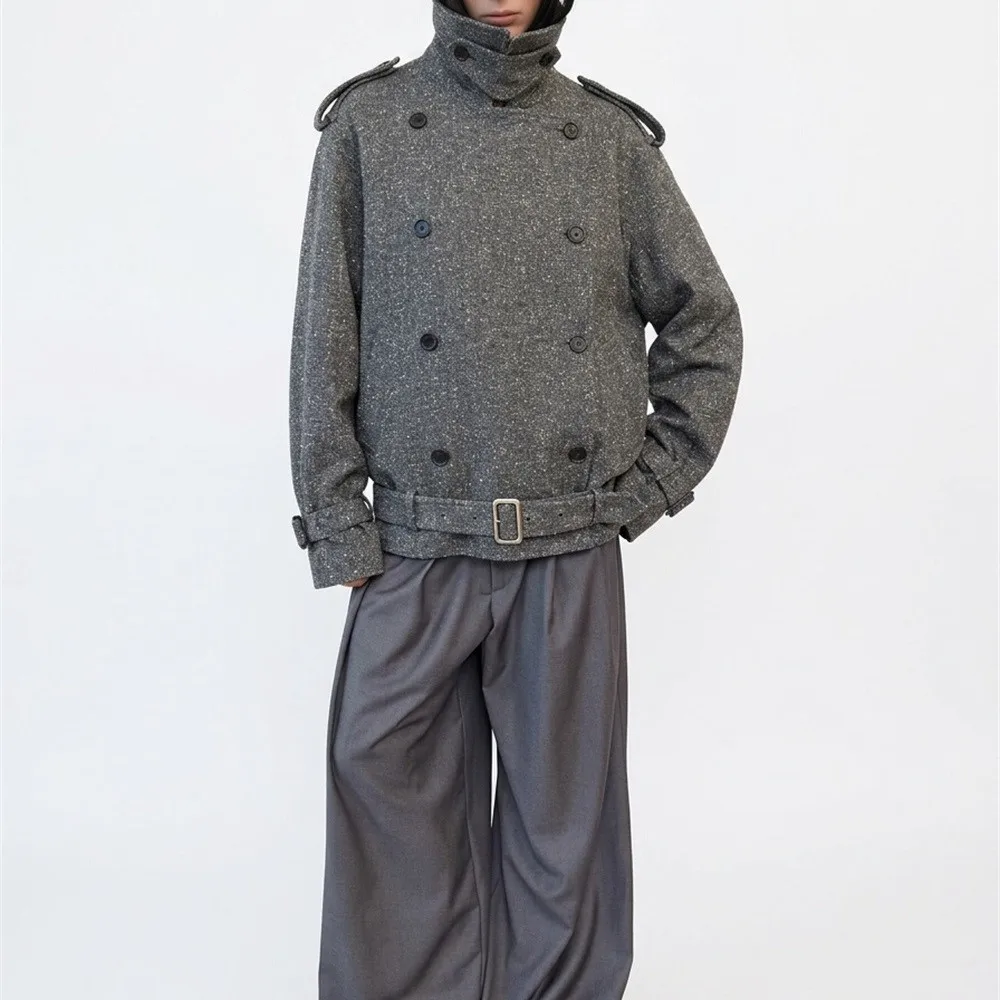 Winter 2026 Women's Wool-Blend Jacket – Double-Breasted, Belted, Oversized, High-Neck – Versatile Y2K-Style Coat bra