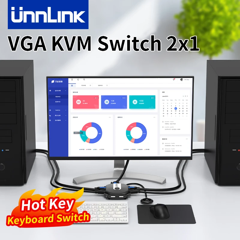 

Unnlink VGA KVM Switch 2 Ports Hot Key Keyboard Switching 1920*1080 Two Computer Share 1 Set of Monitor Mouse Keyboard
