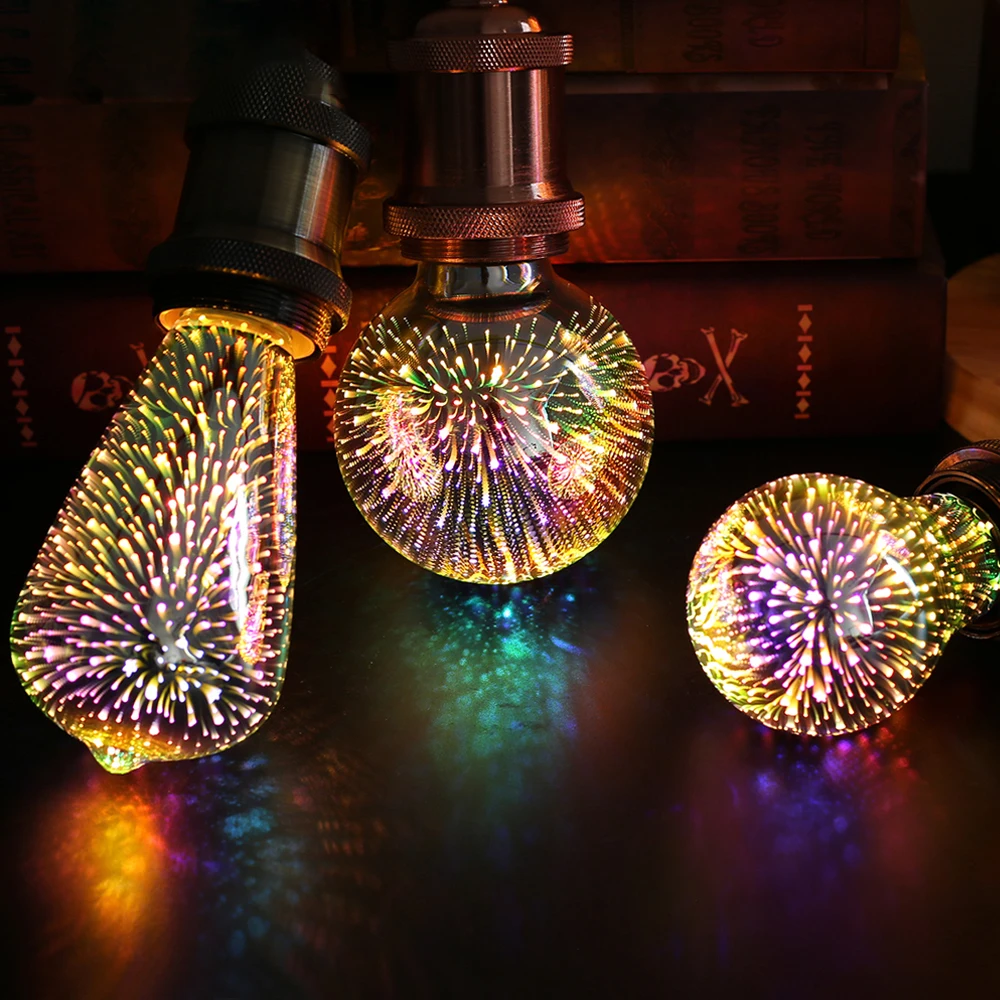 3D Colorful LED Light Bulb E27 220V Vintage Edison Bulb Star Firework Christmas Tree Holiday Night Light Decora Indoor Lighting