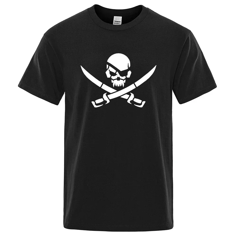 Pirate Skull Logo T-Shirts 100% Cotton Funny Print Loose Fit Breathable Summer Casual Tee for Men Women Kids