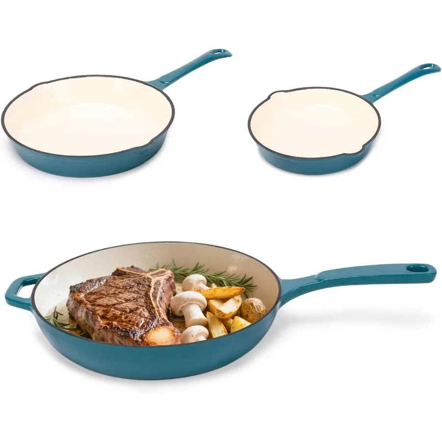 

Enameled Cast Iron Frying Pan Set, 3 Piece Set of Skillets(8''/9.5''/11''), PFAS & PTFE & PFOA -Free, Gas/Induction/Electric/Ove