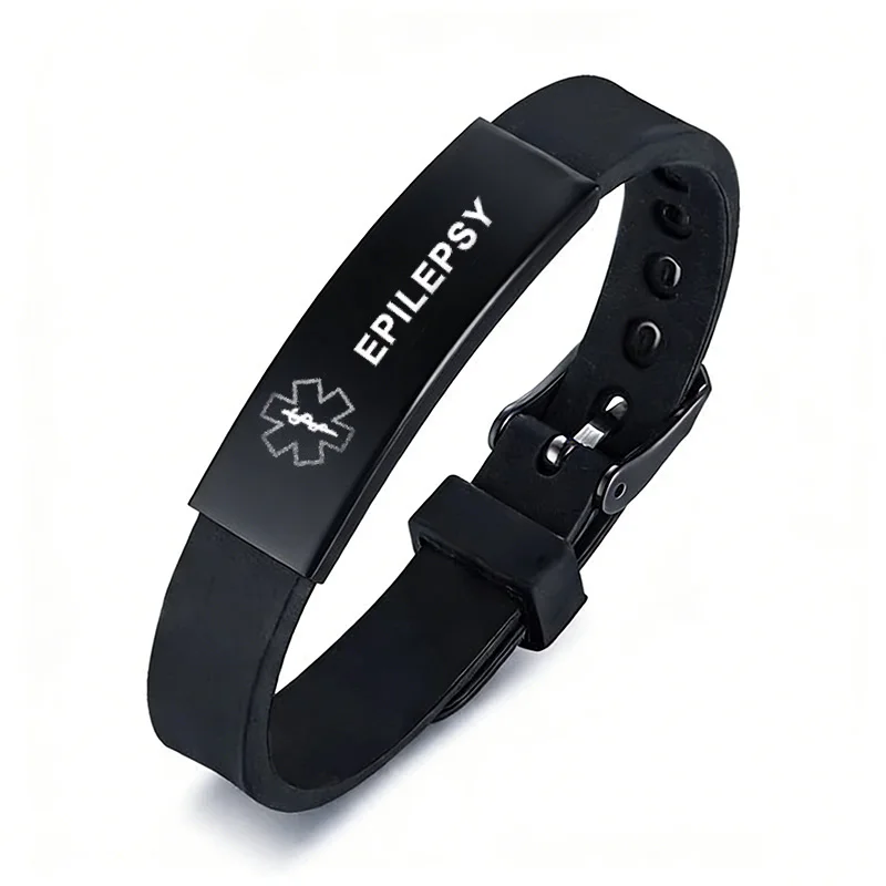 Black Stainless Steel Silicone Medical Alert Bracelet DIABETIC EPILEPSY Disease Bracelets Wristband For Men