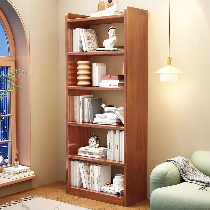 Modern simple solid wood bookshelf household simple study multi-layer bookcase floor-to-ceiling living room storage rack bedroom