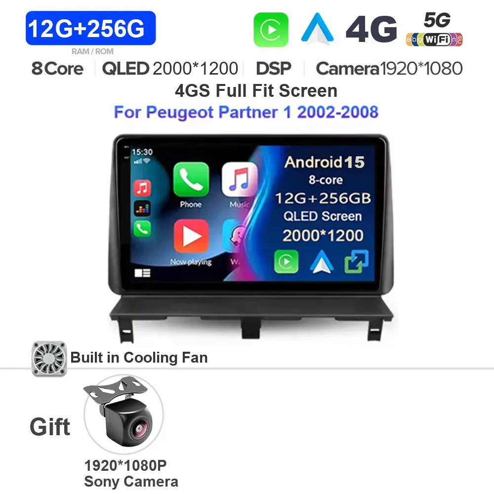 Android 15 Voor Peugeot Partner 1 2002 - 2011 Autoradio Multimedia Stereo Video Player met Carplay 4G BT