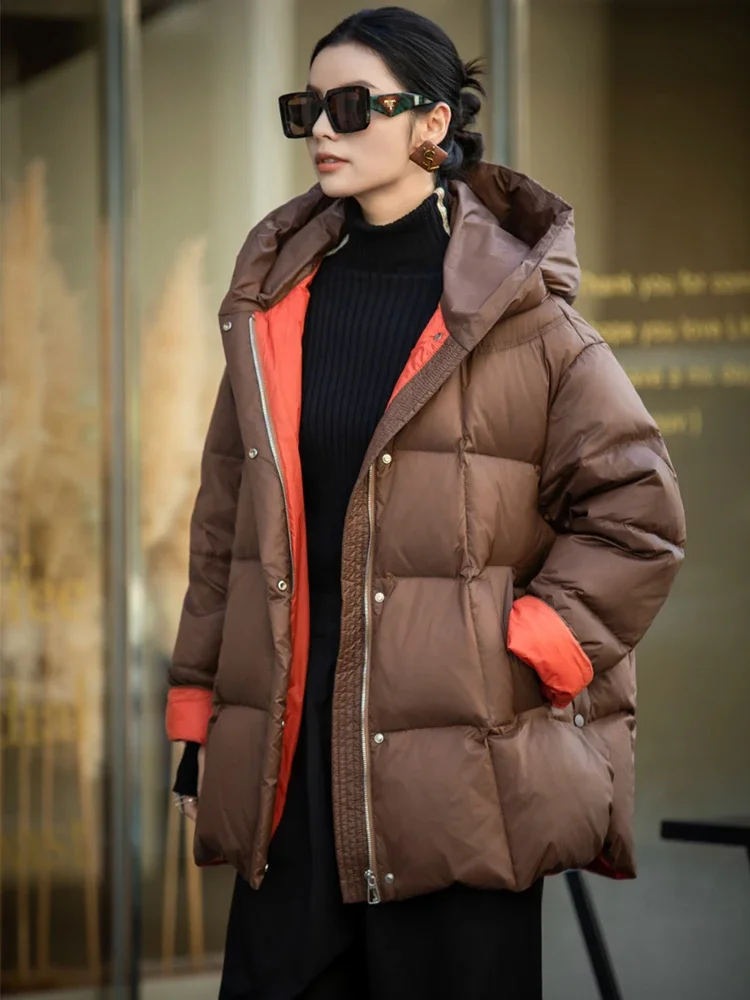 

Зимняя женская куртка-пуховик, повседневная свободная теплая верхняя одежда больших размеров, женское пальто на 90% белом утином пуху, верхняя одежда с капюшоном, 2024, новые пальто