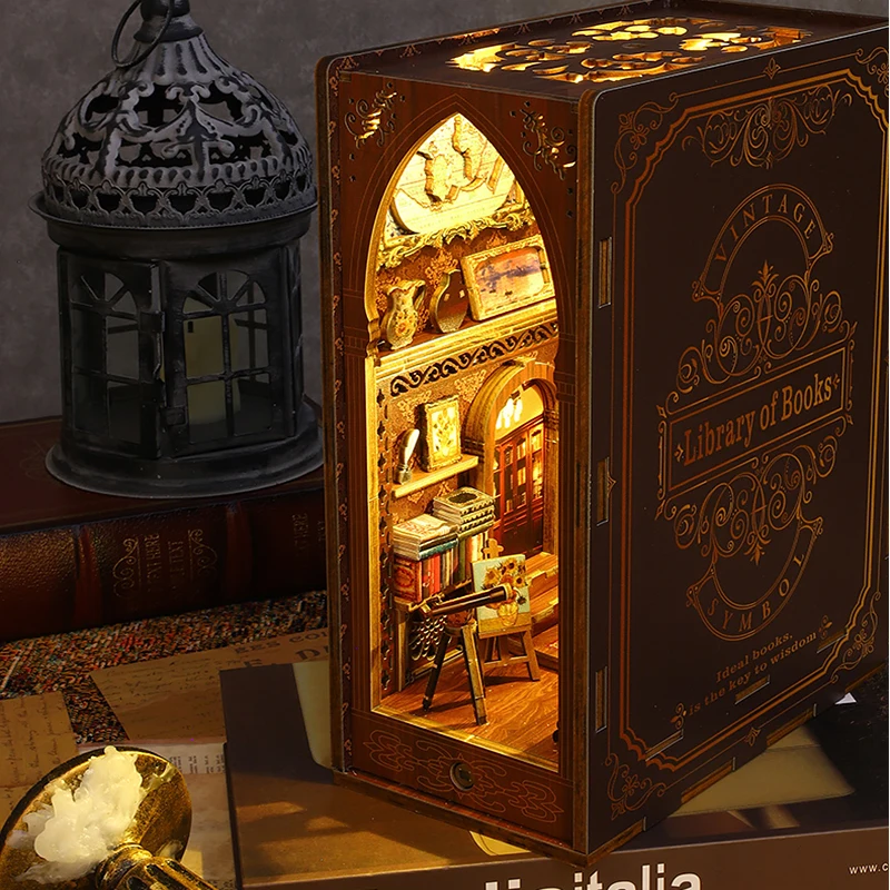 DIY Book Nook Kit Wooden Mini Dollhouse 3D Puzzl Model Building Handmade Bookshelf Insert Home Decor For Xmas Birthday Gifts