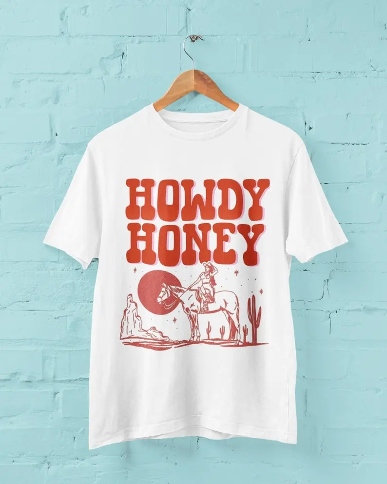 Howdy Honey Vintage Cowgirl Western Shirt  Retro Western Graphic Tee  Classic Rodeo Style TShirt