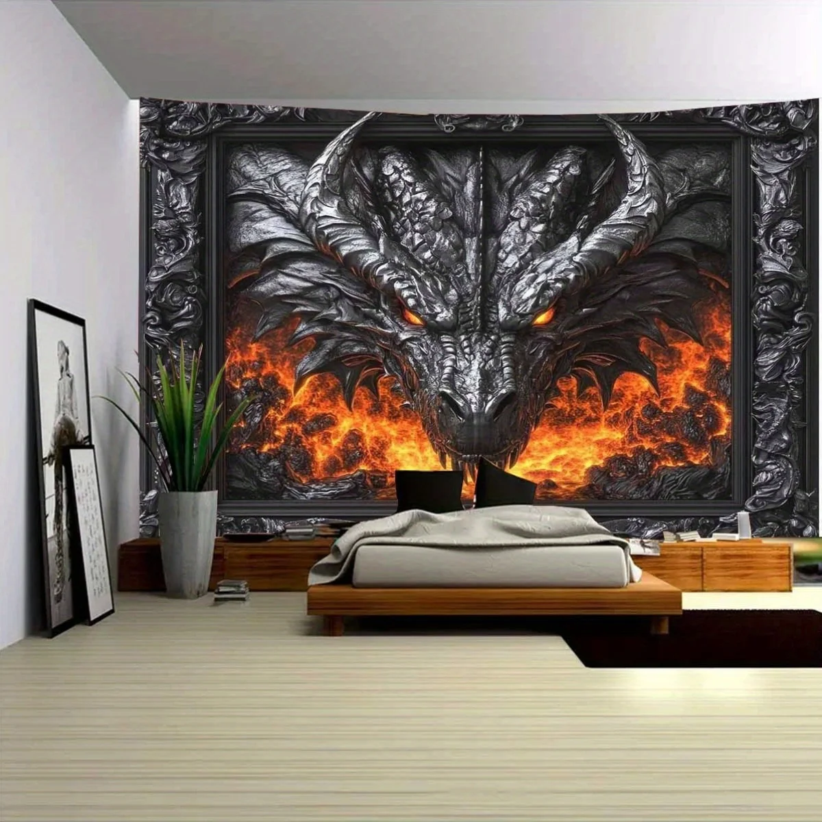 نسيج التنين الناري - مثالي لإضافة نمط القوطية والخيال إلى أي ديكور غرفة، مثالي للاستخدام المنزلي
