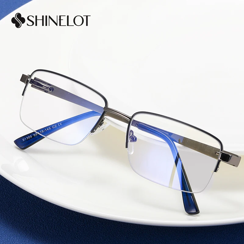 

91305 Rectangle Men Half-Frame Eyeglasses Metal Eye Protection Glasses New Arrival Semi-Rimless Businessman Eyewear