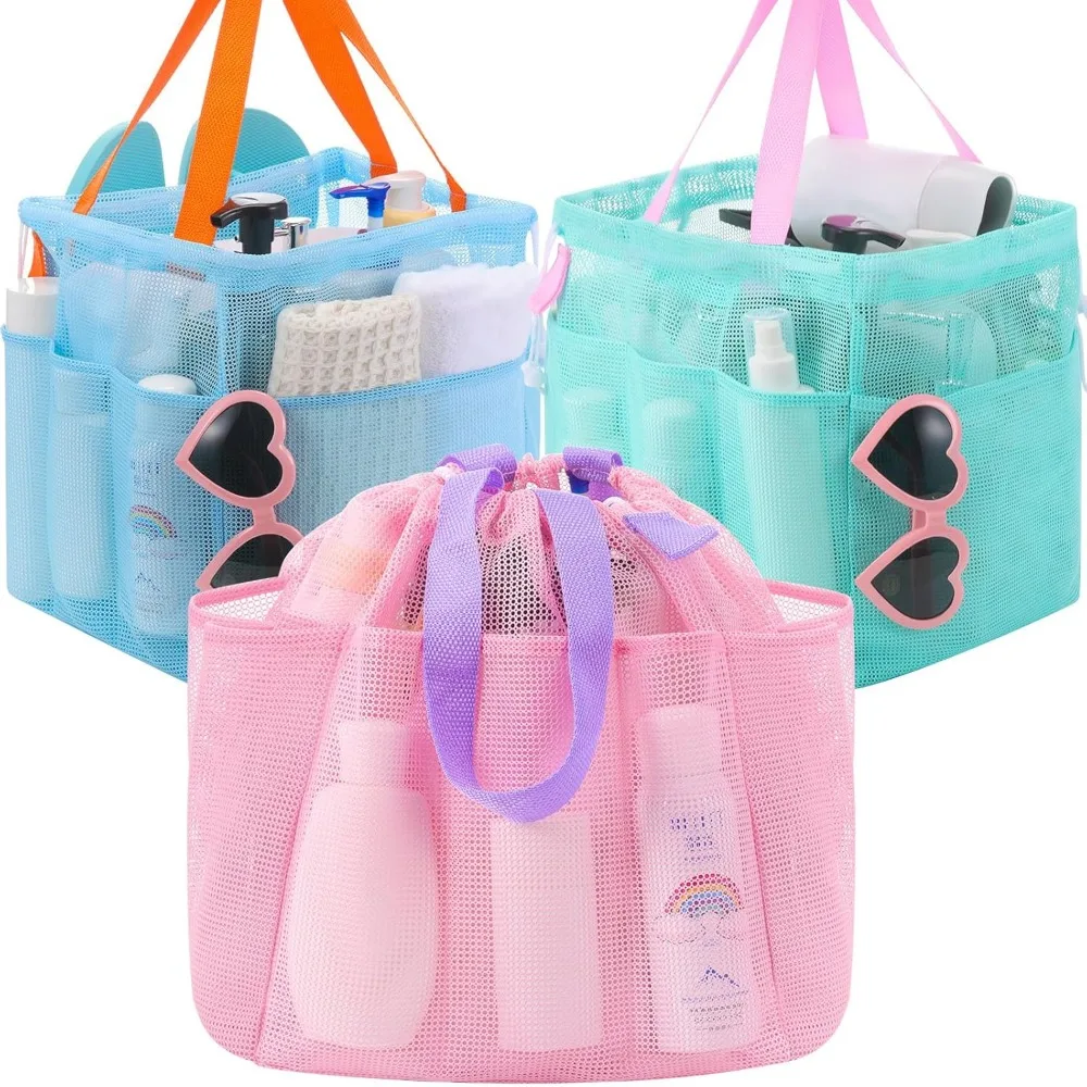 

3 шт. сетчатая корзина для душа, портативная с шнурком, предметы первой необходимости в общежитии с 8 карманами, подвесная корзина для душа, быстросохнущие туалетные принадлежности