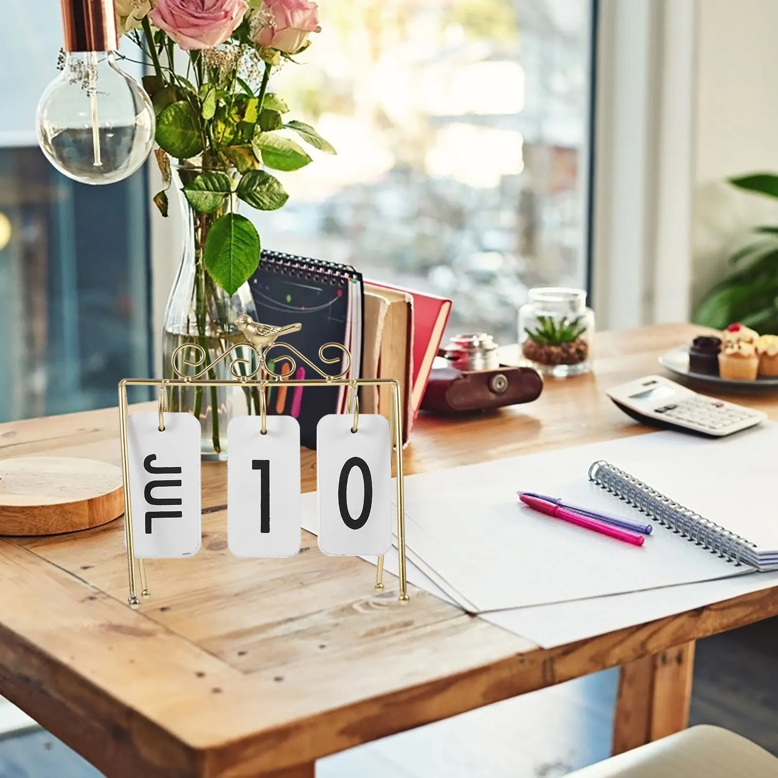 

Wood Calendar Retro Style Home Office Decor Page Turning Bamboo Practical Clear Typeface Vintage Design Desktop Schedule