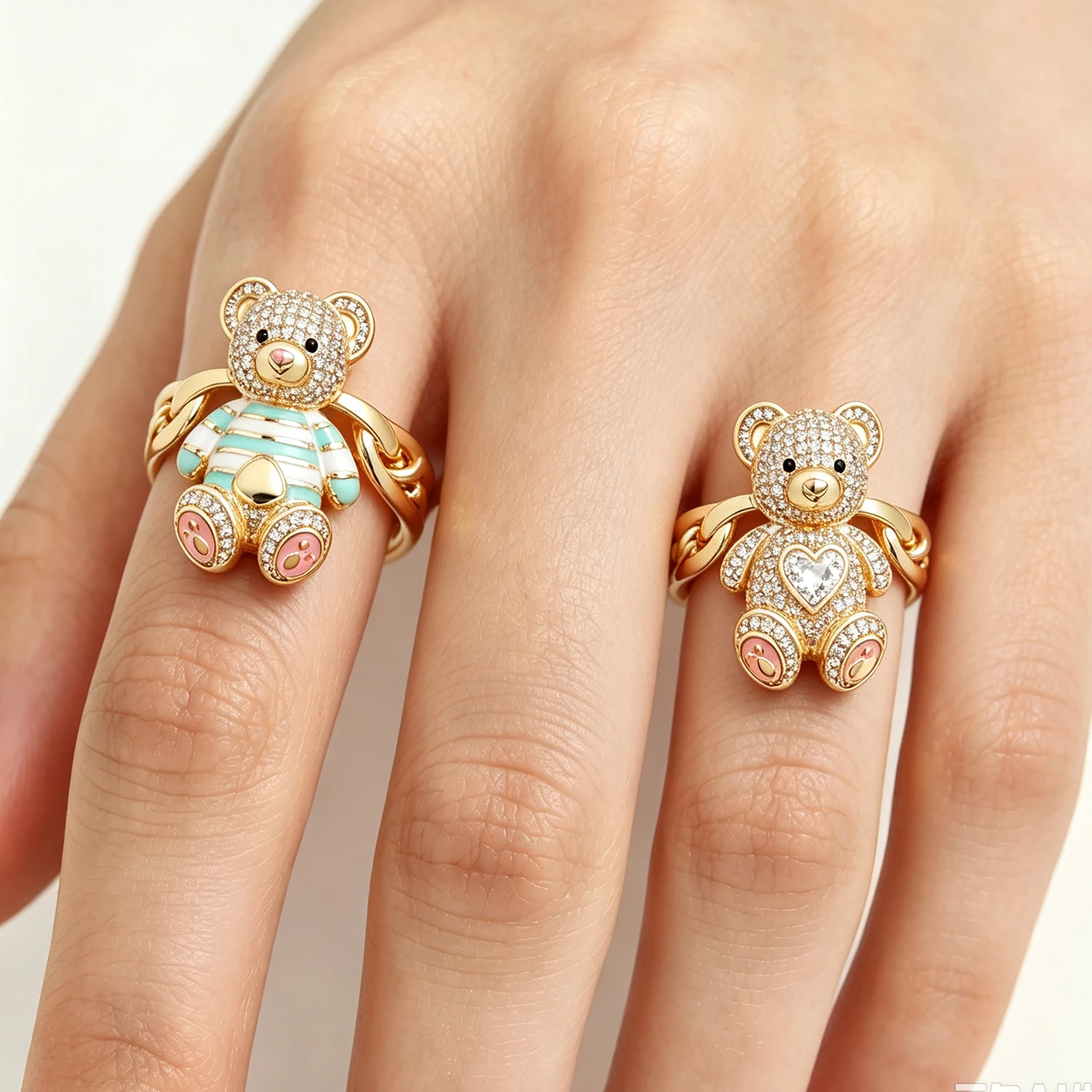 Adorable and delicate cubic zirconia bear rings for women, available in various styles, making them an elegant gift for women.