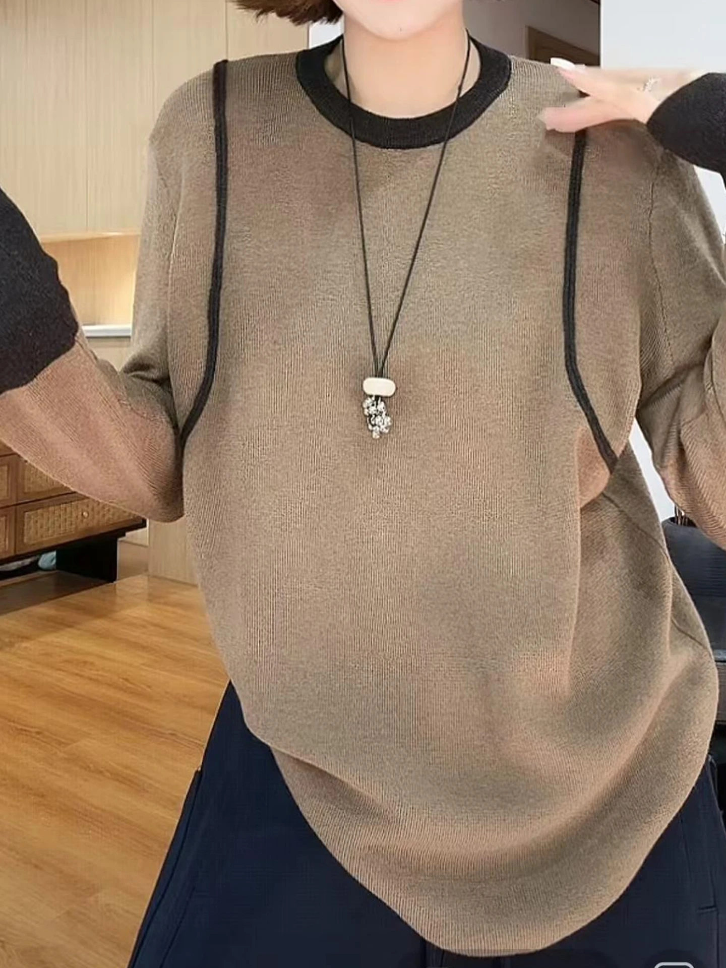 

Laid-ba Sle round Ne Long Sve Loose Simple Autumn Camere Knitted Sweater Slimming New Top Luxury Comfortable Women...