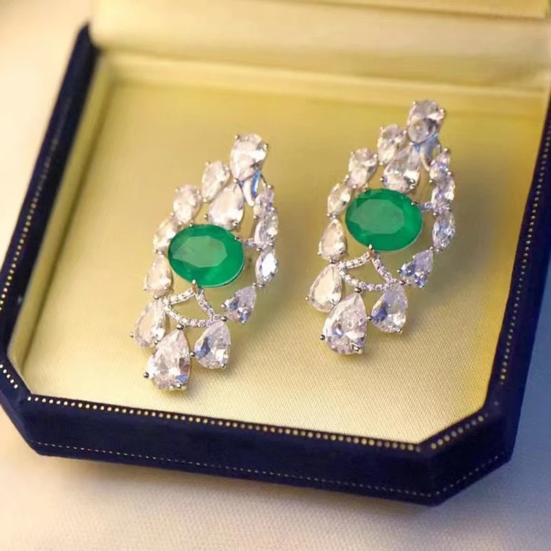 Green Zircon Earrings For Women Fine Jewelry 925Sterling Silver With Cubic Zircon Party Night Dress Free Shipping