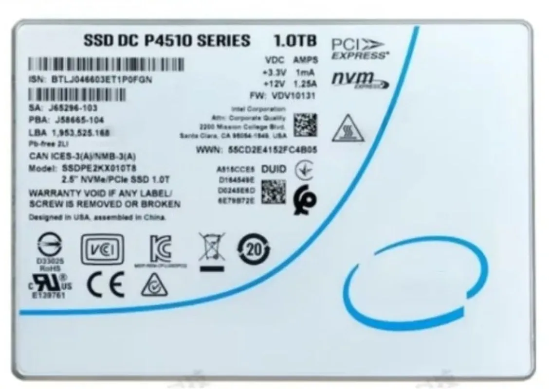 For SSD DC P4510 1.0TB 1TB Series NVME/PCle U.2 2.5