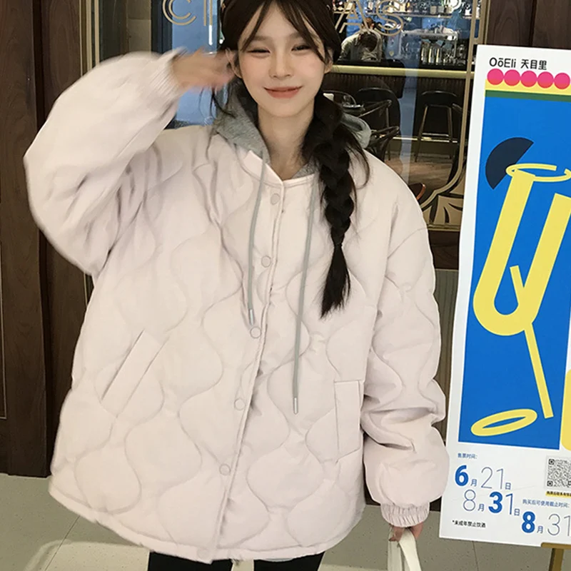Manteau d'hiver en duvet de coton pour femmes, veste légère matelassée à carreaux losange, couleur unie, Parkas polyvalents pour étudiantes, nouvelle collection