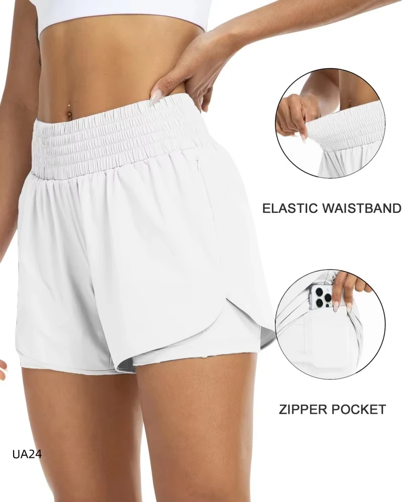 Women's High-Waisted Athletic Shorts With Pockets For Running, Yoga, Layered design, Anti-exposure, Fitness, And Workout