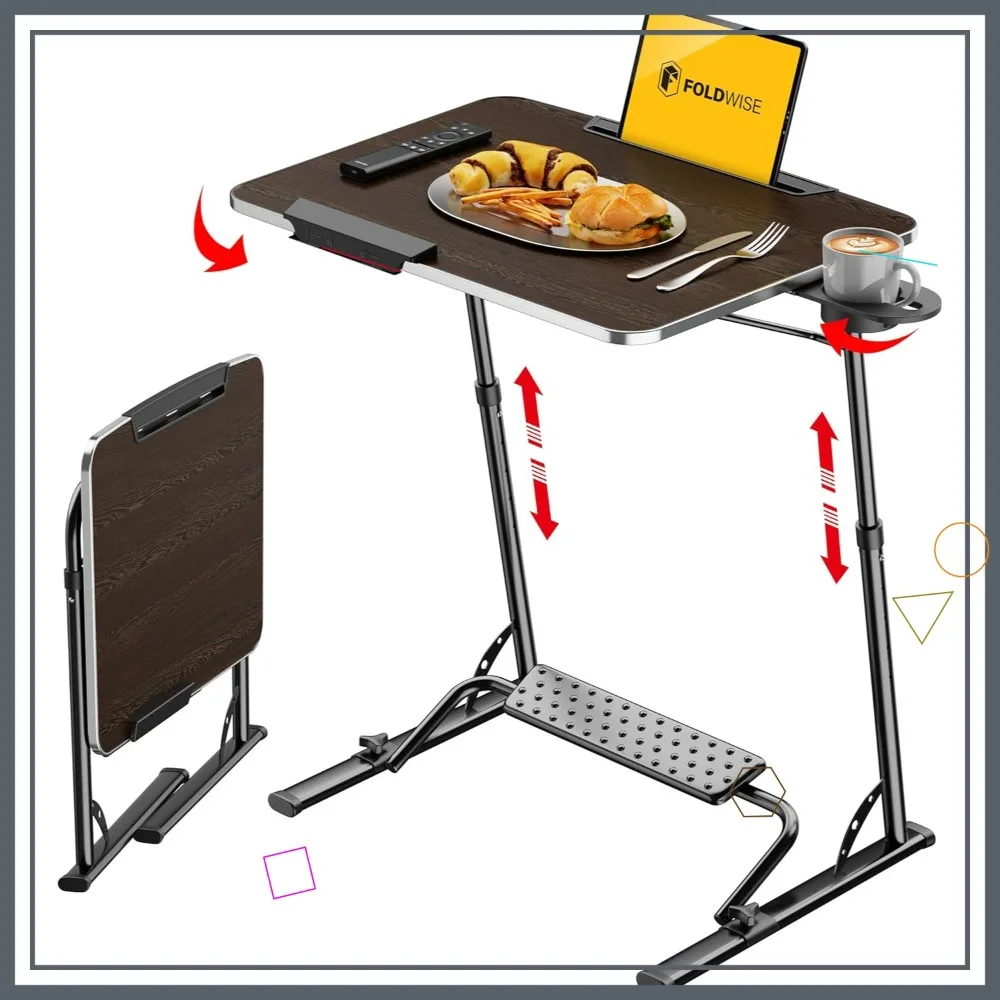 

Регулируемый складной столик для телевизора с подставкой для ног и держателями — большой прочный стол для ноутбука для дивана, работы и столовой