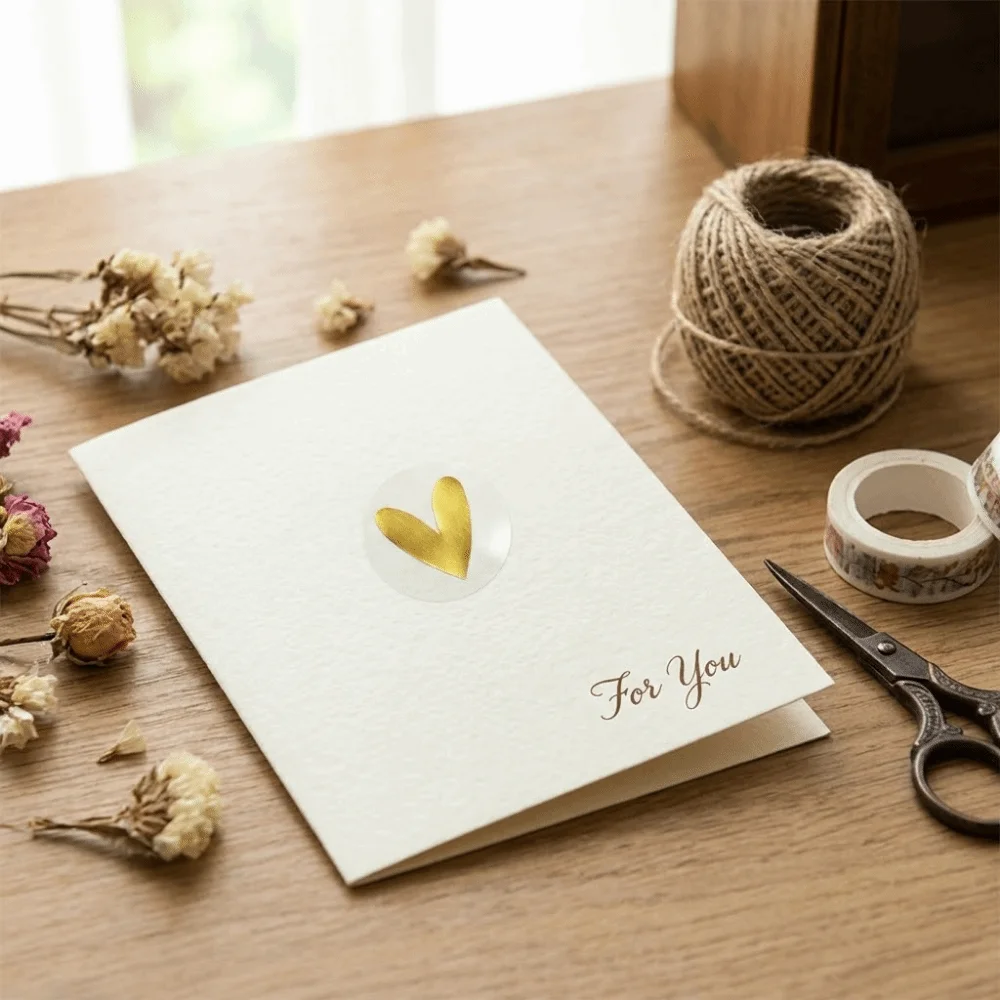 

Transparent Heart Sticker Gold Color Heart Design Stationery Sticker 500 Pieces Roll Waterproof Sealing Label Sticker Gift Decor