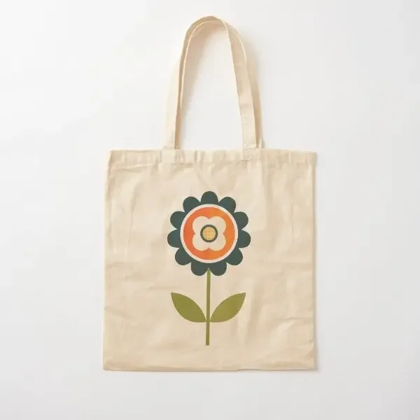 

Retro Daisy Orange And Cream Cotton Canvas Bag Designer Fashion Shopper Fabric Handbag Reusable Casual Shoulder Bag Foldable