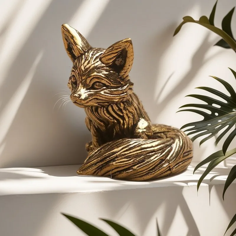 Fox Figure Home Decor Ornament Study Office Desk Tea Pet Handle Bronze Utensil Animal Little Fox Statue Home Decoration