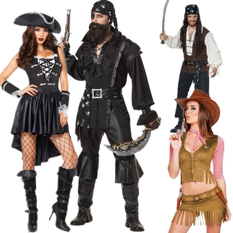 

Halloween Pirate Couple Adult Masquerade Cos Jack Sparrow Men Caribbean Pirate Costume Women Traditional Chinese Ethnic Stage...