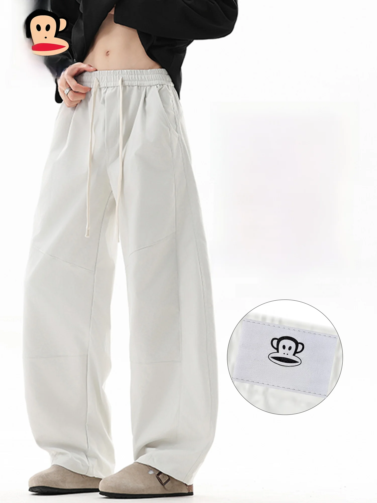 

Новые мужские повседневные брюки Paul Frank Spring свободного прямого кроя, белые, в американском стиле, с декоративными элементами, свободный крой