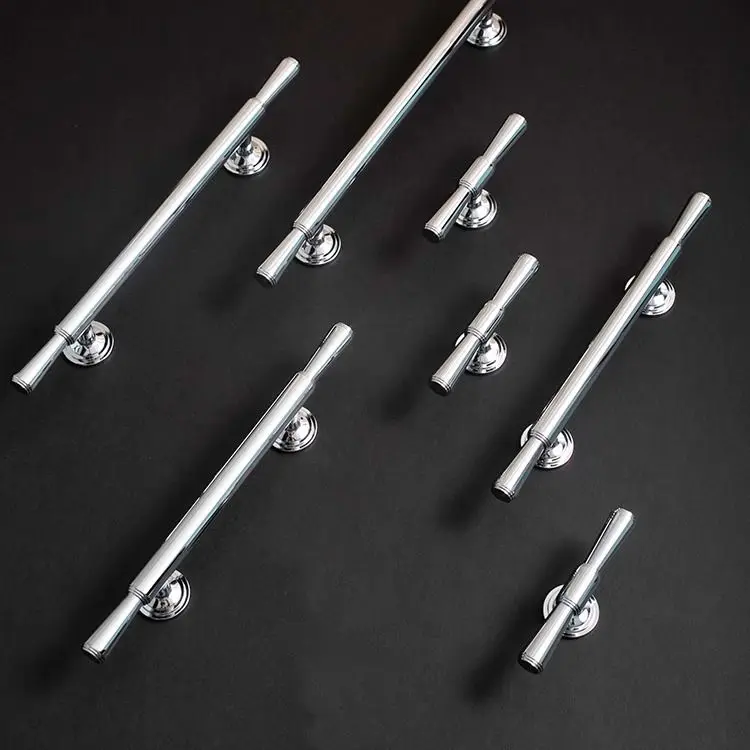 Chrome Silver Brass Handle European Modern Minimalist High End Cabinet Pull Closet Kitchen Drawer Door Hardware