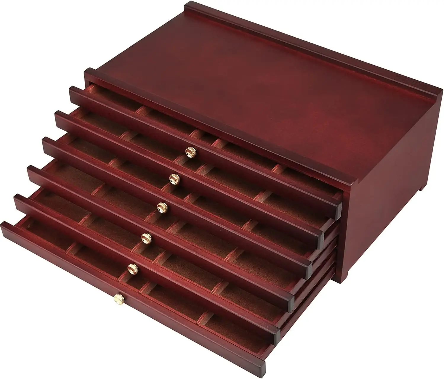 

6-Drawer Wood Artist Supply Box, Portable Beechwood Organizer for Pencils, Brushes, Pastels & Makeup Tools in Deep Walnut