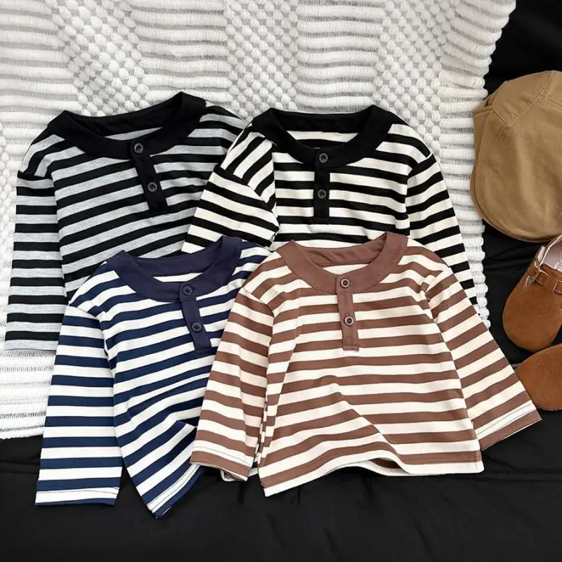 2026 Autumn New Baby Long Sleeve T Shirts Girls Cotton Bottoming Shirts Boys Casual Striped Tops Toddler Clothes