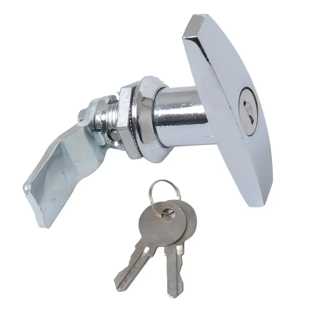 Silver Safe Garage Door Opener T Handle Lock With 2 Keys for Toolbox Cabinet