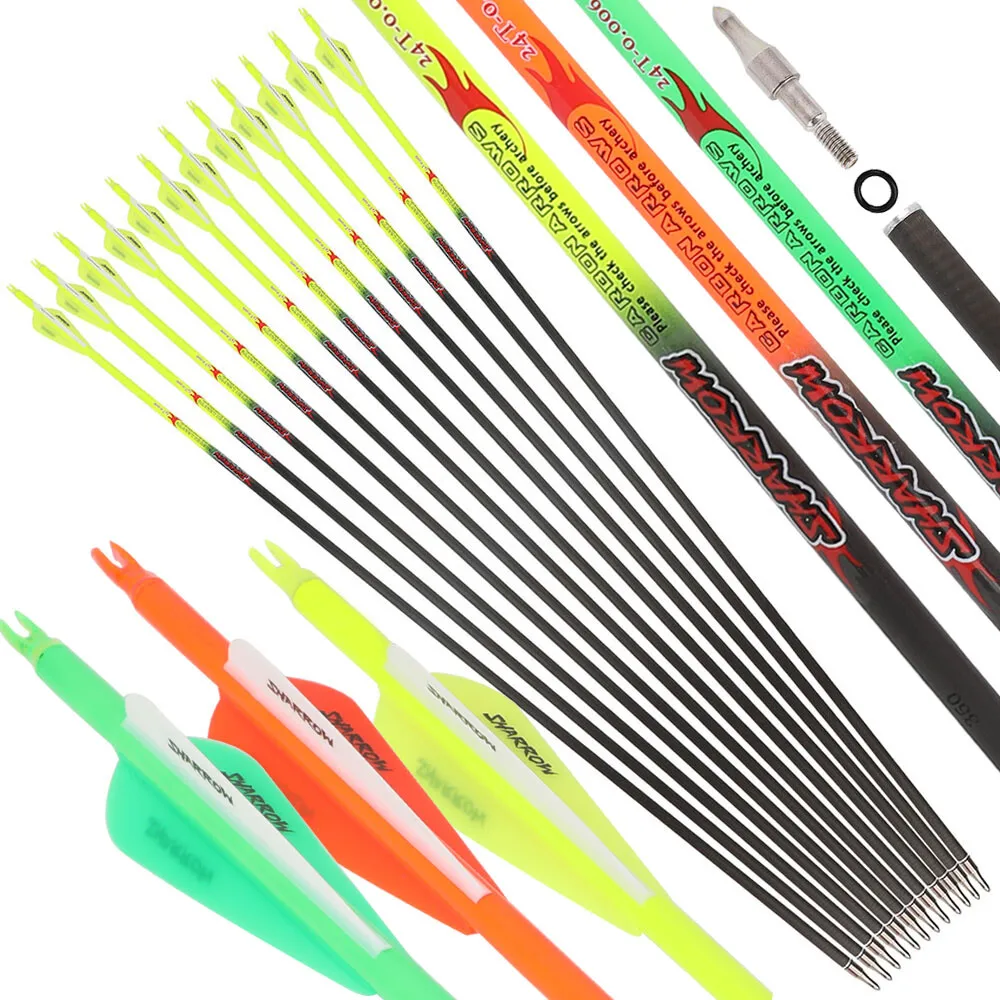 

‌Pure Carbon Arrow 32 Inch ID 6.2mm Spine 300-600 3'' Feather Vanes 0.006 Straightness for Professional Arrows Shooting,6/12pcs