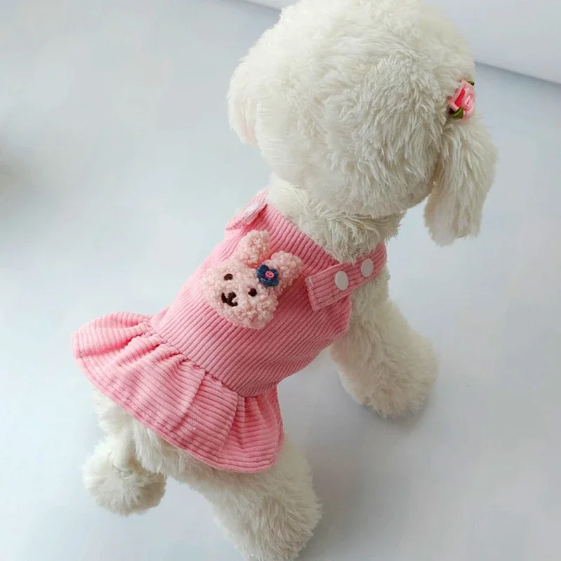 Pet Princess Skirt Corduroy Strap Dress Suspenders Tutu Skirt Pet Cats And Dogs Warm Clothes Sleeveless Cute Dog Base Clothes