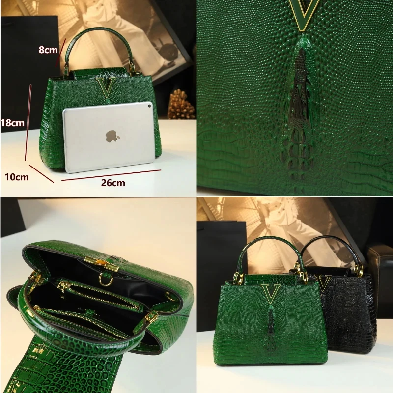 Imagem -05 - Bolsas de Couro Genuíno para Mulheres Ombro Bolsas Mensageiro Crocodilo Padrão Nicho de Luxo Original Lady Shell Bolsa Novo 2023