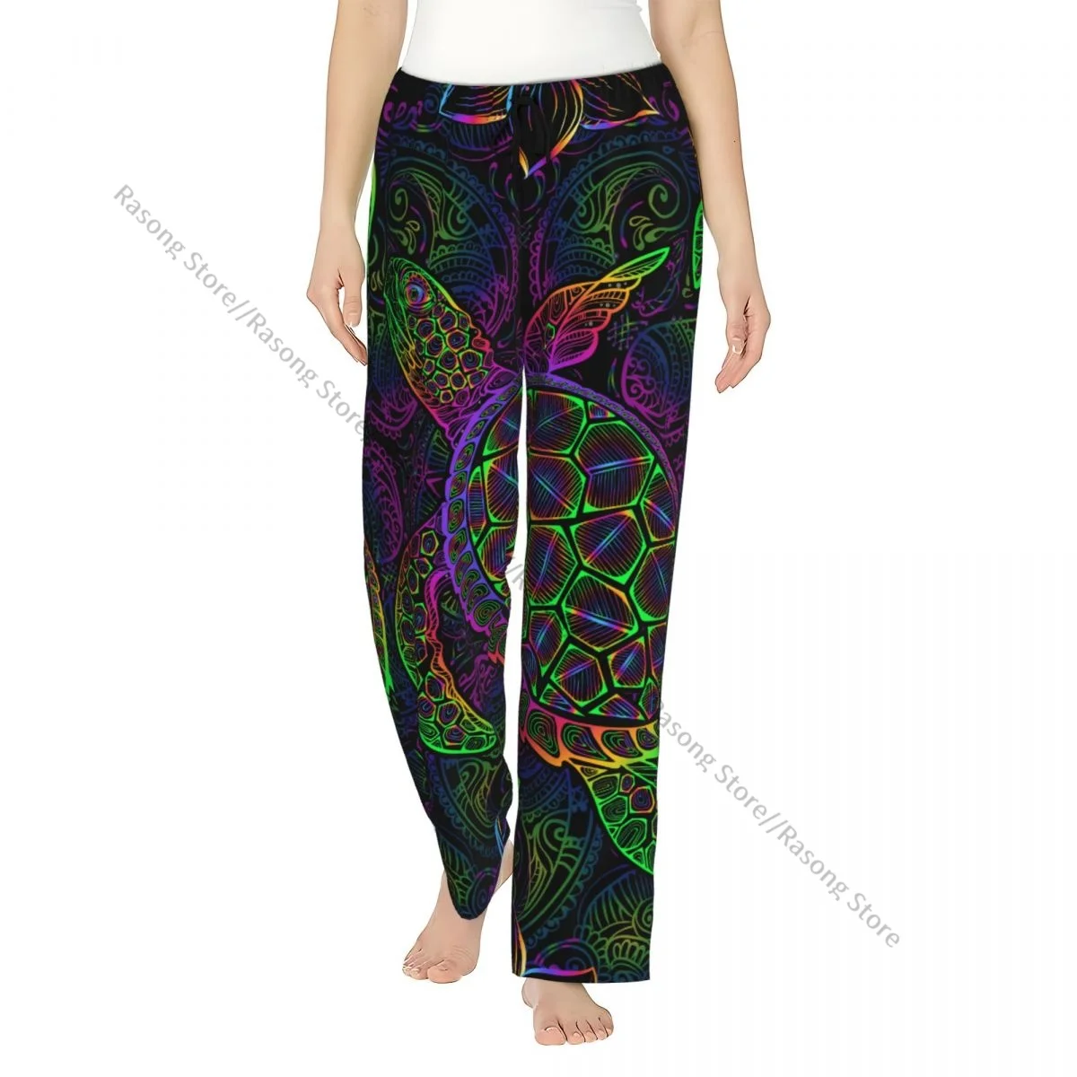 

Warm Women Pajama Pants Sea Turtle Mandala Flannel Sleep Bottoms Soft Fleece Loungewear