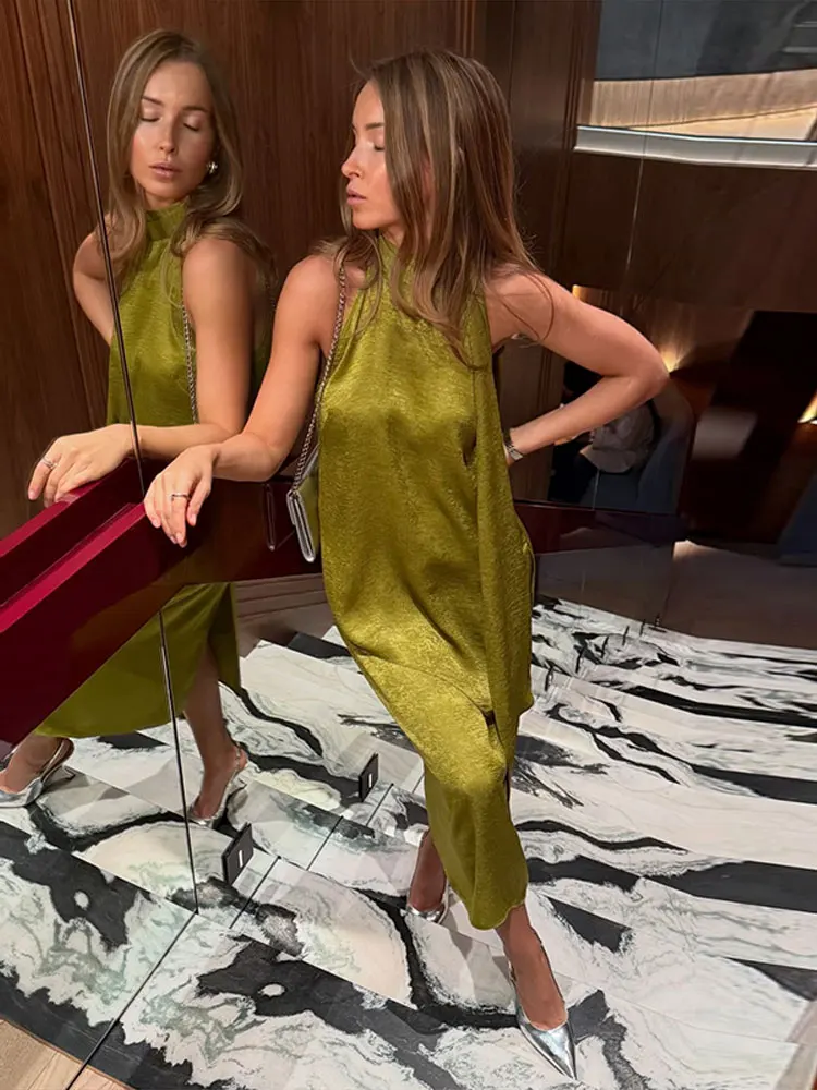 Elegante Damen-Satin-Bluse mit Neckholder-Ausschnitt, Rückenfreies Sommer-Top mit Schleife, Ärmelloses Casual-Oberteil für Party und Urlaub, Modisches Outfit – Detail 9